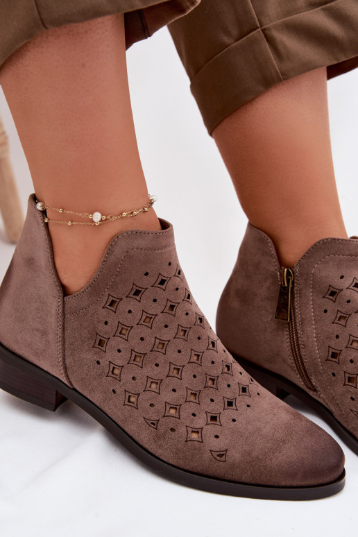 Stivali traforati Femminile con tacchi larghi Vinceza 58626 beige