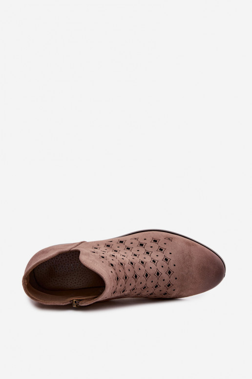 Stivali traforati Femminile con tacchi larghi Vinceza 58626 beige