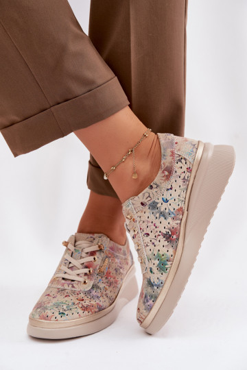 Pelle scamosciata traforata scarpe Femminile Vinceza 79603 beige