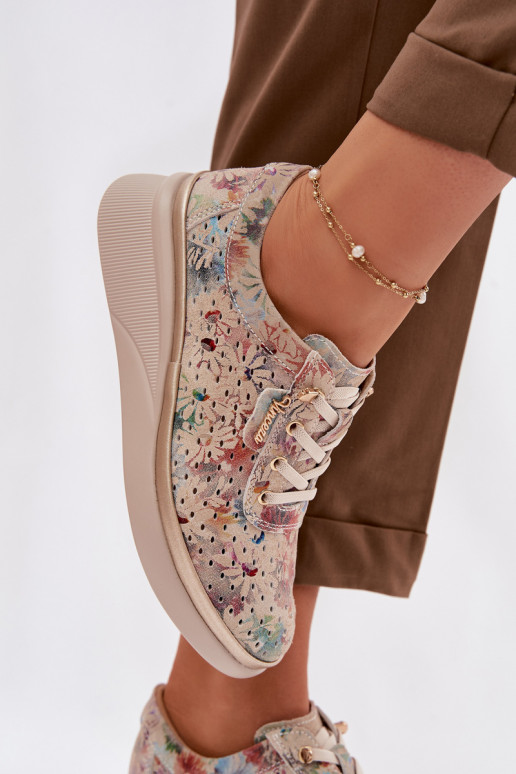 Pelle scamosciata traforata scarpe Femminile Vinceza 79603 beige