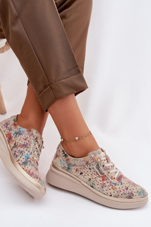 Pelle scamosciata traforata scarpe Femminile Vinceza 79603 beige