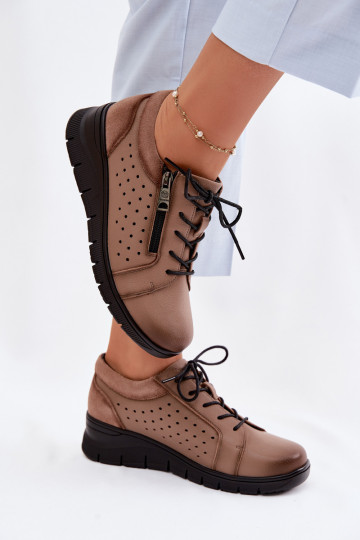 Scarpe in pelle da donna con piattaforma Vinceza 39977 color sabbia