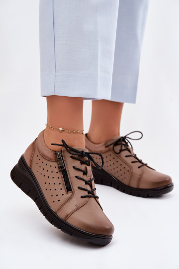 Scarpe in pelle da donna con piattaforma Vinceza 39977 color sabbia 2