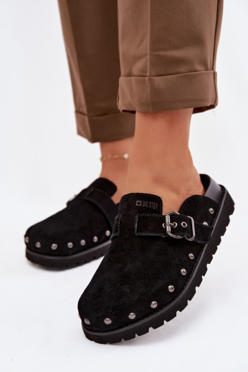 Infradito in camoscio con piattaforma, borchie e fibbie Big Star TT274951 nere