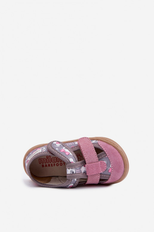 Pantofole Barefoot Infantile Milami Gatti I con fiori grigio-colore rosa Lumi