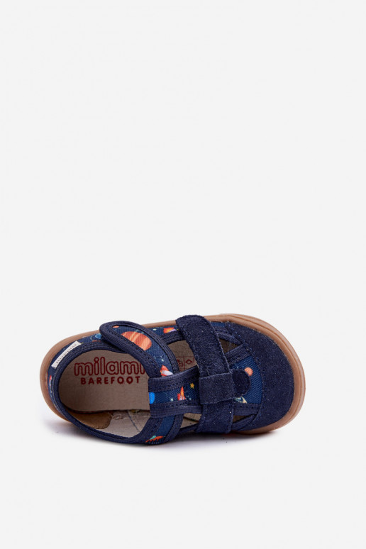 Pantofole Barefoot Infantile Milami Rakiety I Planety blu scuro Lumi