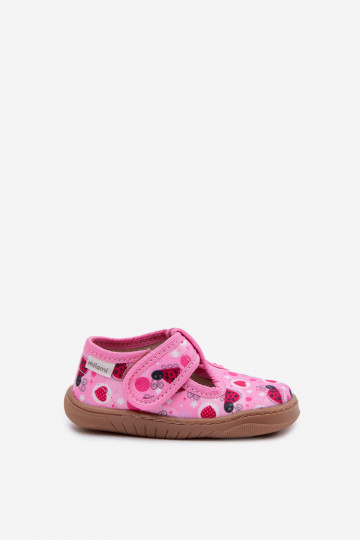 Ciabatte per bambini Barefoot con motivo di coccinelle e cuori con chiusura adesiva Milami rosa Talirae 2