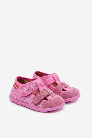 Ciabatte Milami per bambini con luccichio e motivo di cuori con chiusura adesiva rosa Reathiana