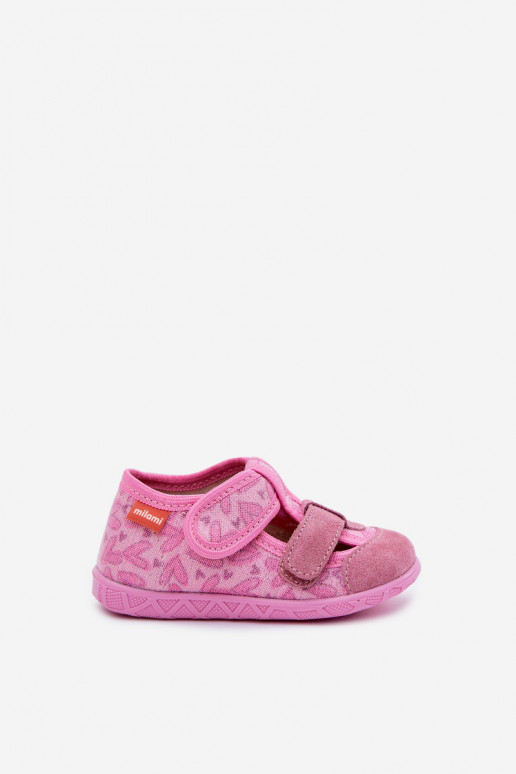 Pantofole Milami Infantile con lucentezza con chiusure adesive Nei cuori colore rosa Reathiana