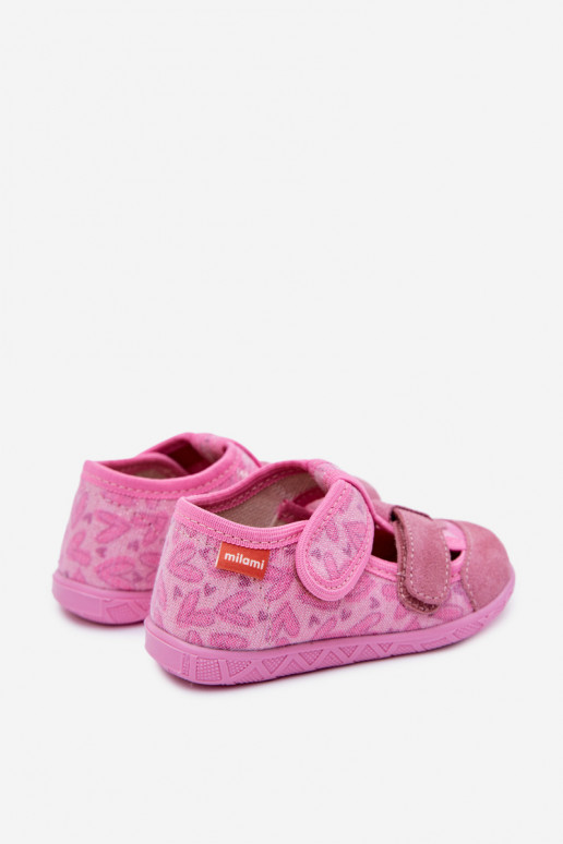Pantofole Milami Infantile con lucentezza con chiusure adesive Nei cuori colore rosa Reathiana