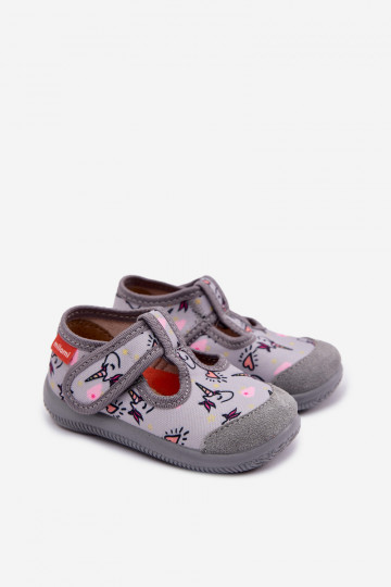 Pantofole Milami Infantile Elastyczne con chiusure adesive Unicornic colore grigio Ambette