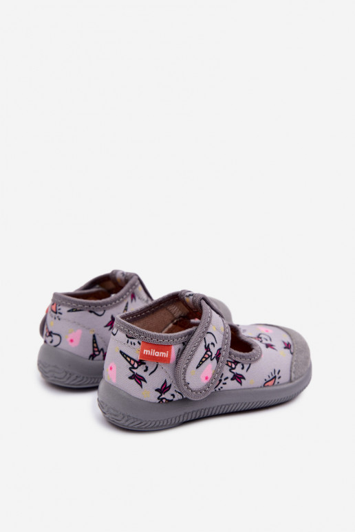 Pantofole Milami Infantile Elastyczne con chiusure adesive Unicornic colore grigio Ambette