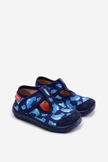 Ciabatte Milami per bambini elastiche con chiusura adesiva blu scuro Ambette