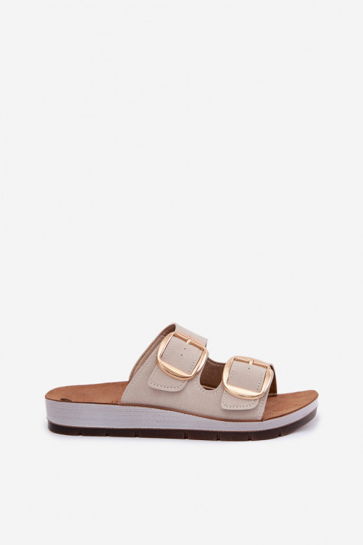 Pantofole da donna Ze colore doratomi con fibbiemi Inblu CP000061 beige