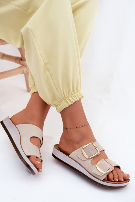 Pantofole da donna Ze colore doratomi con fibbiemi Inblu CP000061 beige