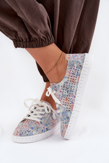 Scarpe con elementi traforati in camoscio con dettagli argento Kamelia 2