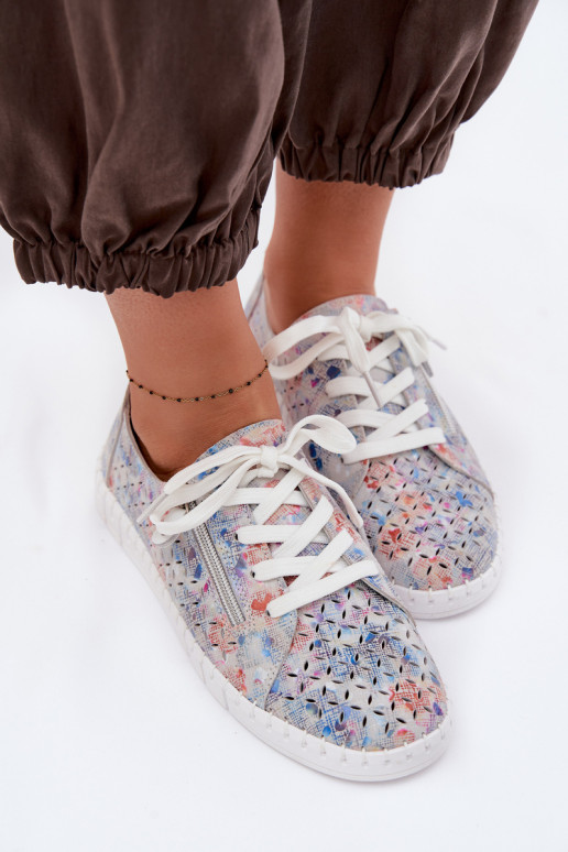 con elementi traforati scarpeAbilitatoturalnego dalla pelle scamosciatau color argento Kamelia