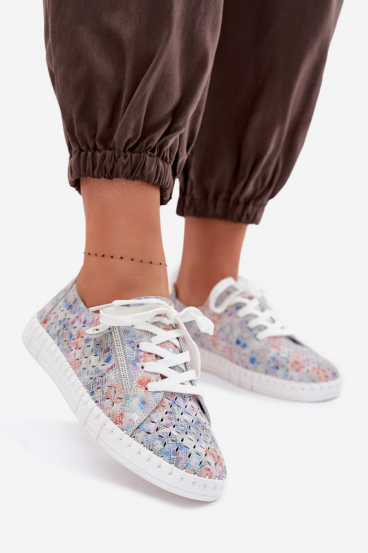 con elementi traforati scarpeAbilitatoturalnego dalla pelle scamosciatau color argento Kamelia