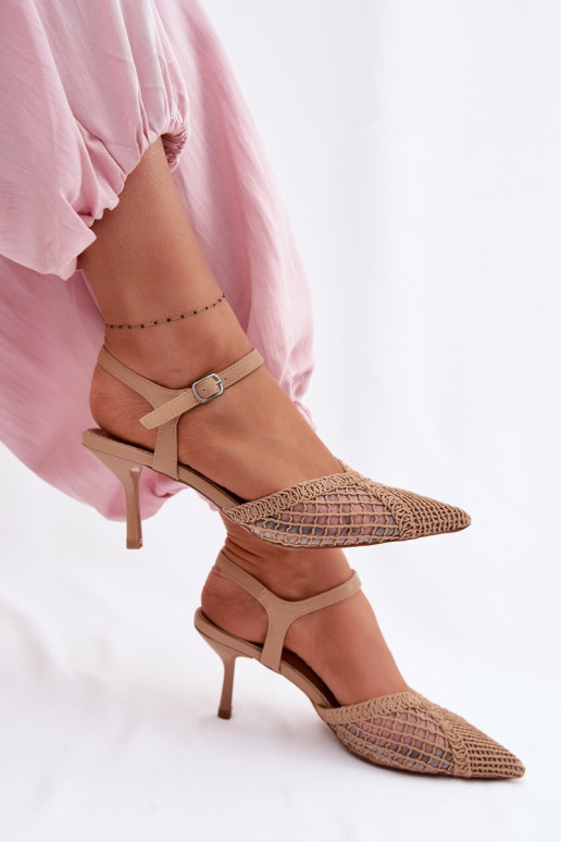 sandali fantasia con rete con tacchi sottili colore marrone Idira