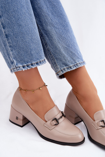 Scarpe in pelle per donna con tacco Vinceza 18116 sabbia 2