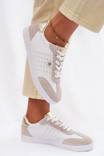 Scarpe sportive in pelle naturale per donna S.Barski LR61-7091 bianche