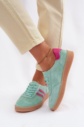 Scarpe sportive in camoscio per donna S.Barski LR61-7089 verde menta 2