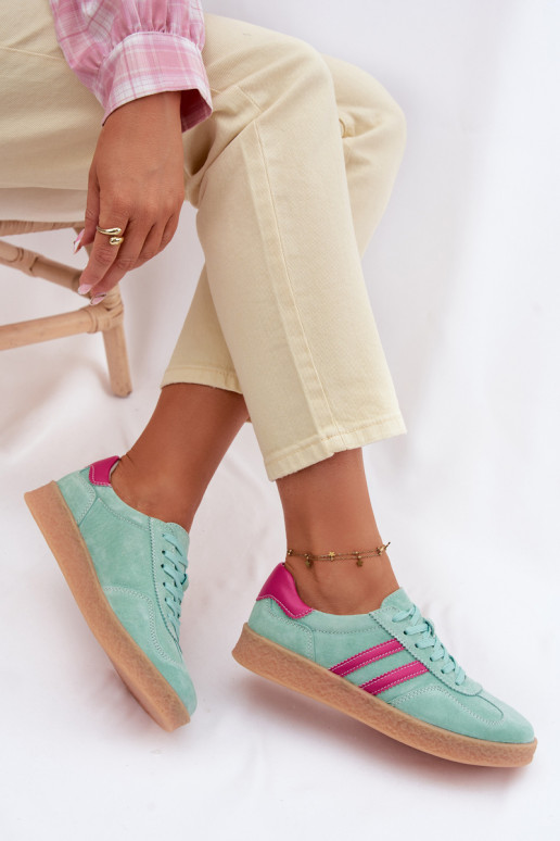 Pelle dalla pelle scamosciata Scarpe modello sneakers Femminile S.Barski LR61-7089 colore menta