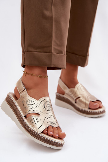 Pelle Sandali con plateau S.Barski GR61-5916 colore dorato 2