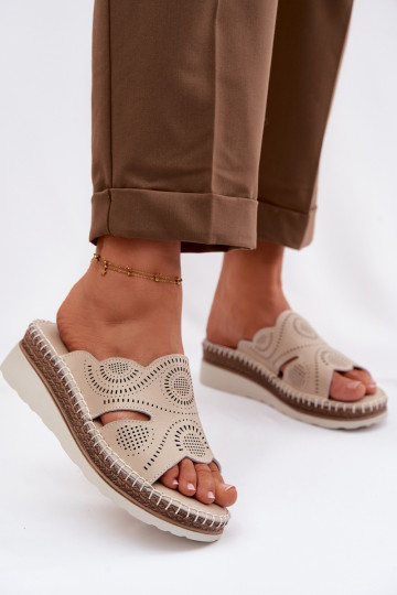 Ciabatte in pelle per donna con piattaforma S.Barski GR61-5915 sabbia 2