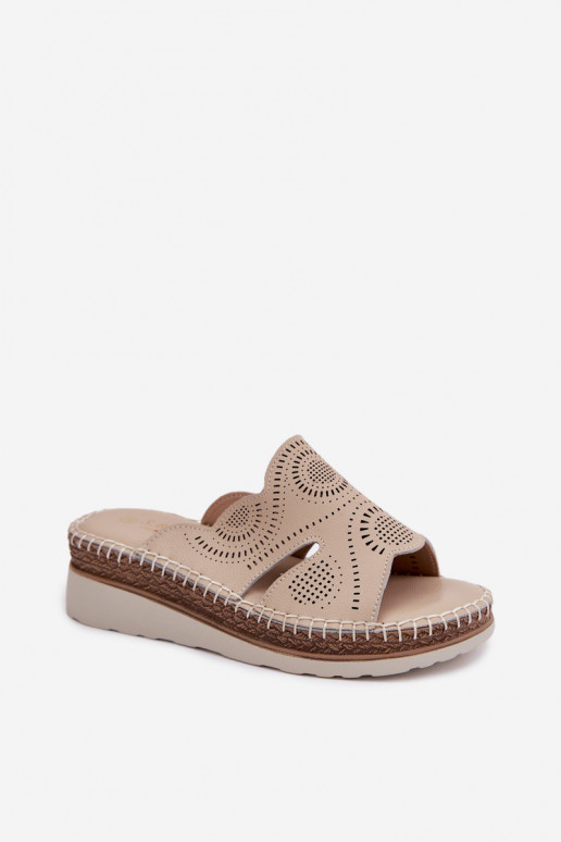 Pantofole in pelle Femminile con una piattaforma S.Barski GR61-5915 beige