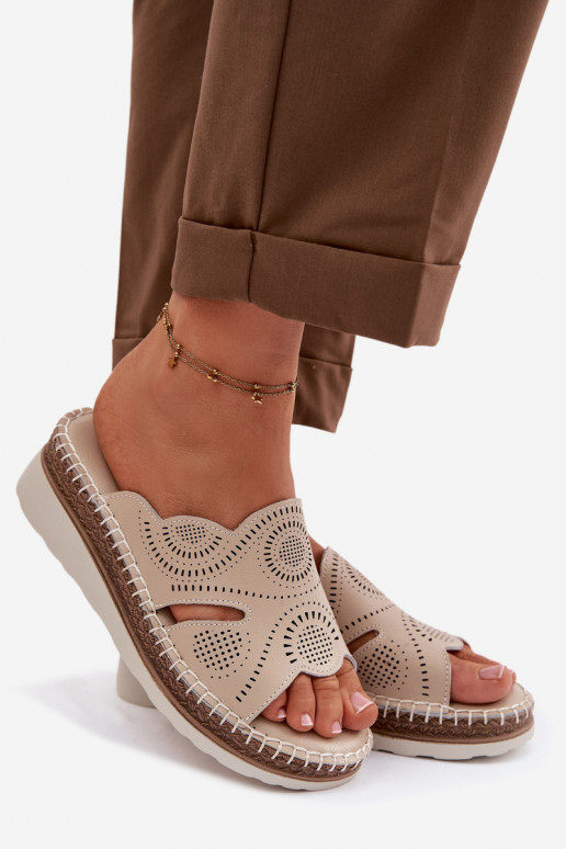 Pantofole in pelle Femminile con una piattaforma S.Barski GR61-5915 beige