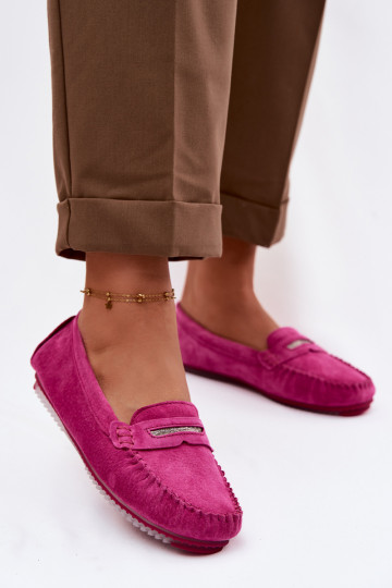 Mocassini piatti da donna in camoscio naturale S.Barski LR61-7029 rosa