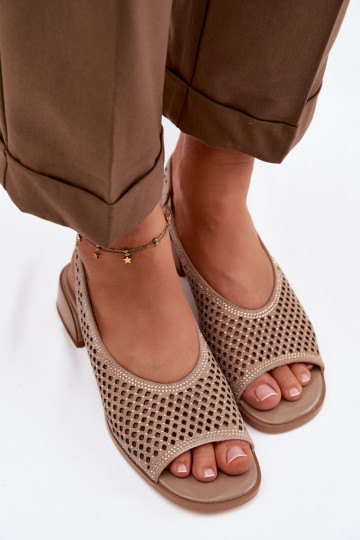 Decorato Sandali traforati Femminile dalla pelle scamosciata Klocke D&A CR61-3131 beige