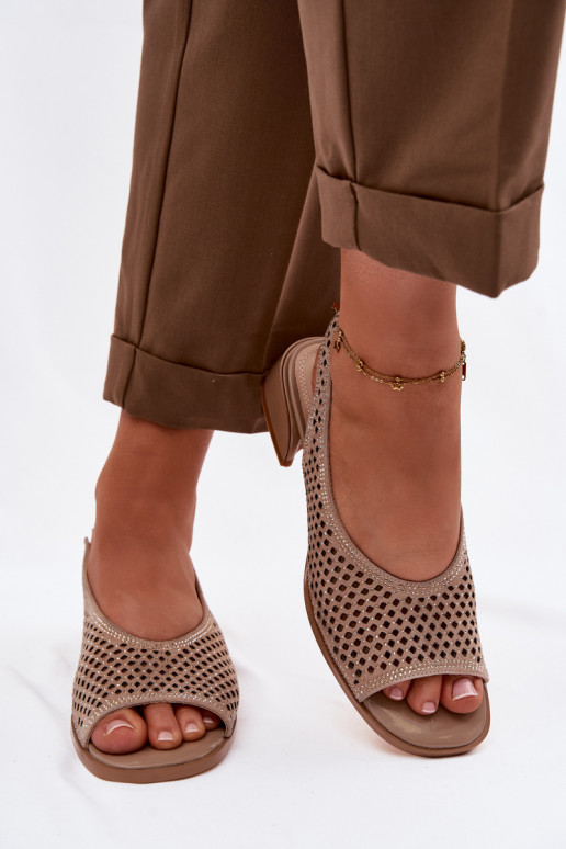 Decorato Sandali traforati Femminile dalla pelle scamosciata Klocke D&A CR61-3131 beige