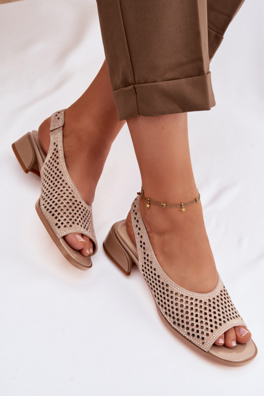 Decorato Sandali traforati Femminile dalla pelle scamosciata Klocke D&A CR61-3131 beige