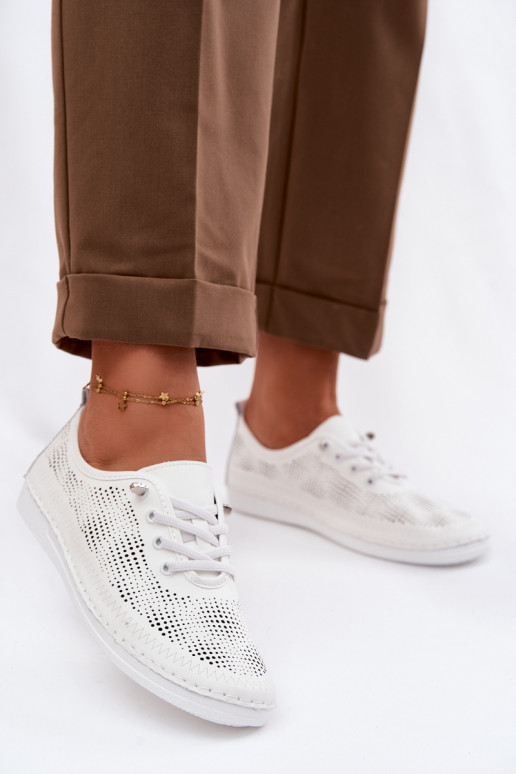 Pelle con elementi traforati scarpe Femminile S.Barski LR61-7083 Colore bianco