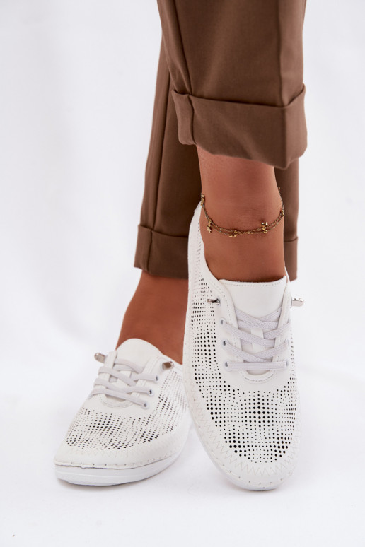 Pelle con elementi traforati scarpe Femminile S.Barski LR61-7083 Colore bianco