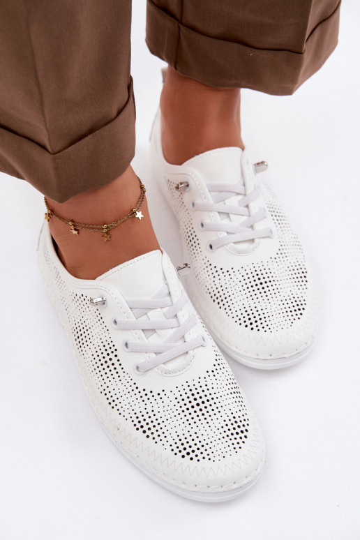 Pelle con elementi traforati scarpe Femminile S.Barski LR61-7083 Colore bianco