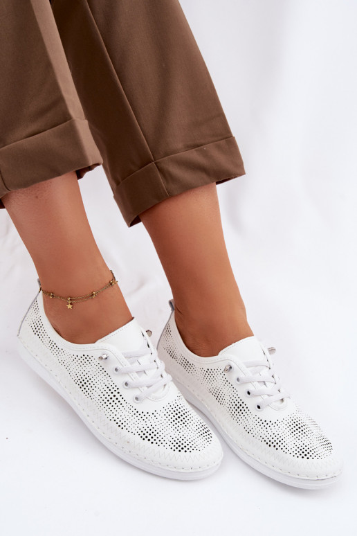 Pelle con elementi traforati scarpe Femminile S.Barski LR61-7083 Colore bianco
