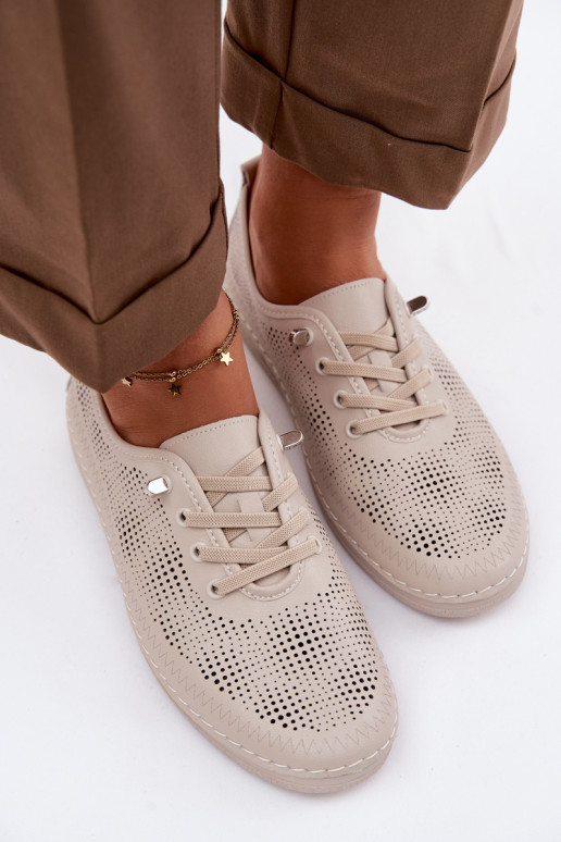 Pelle con elementi traforati scarpe Femminile S.Barski LR61-7083 beige