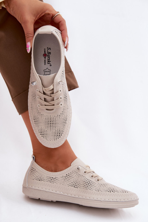 Pelle con elementi traforati scarpe Femminile S.Barski LR61-7083 beige