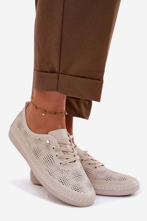 Pelle con elementi traforati scarpe Femminile S.Barski LR61-7083 beige
