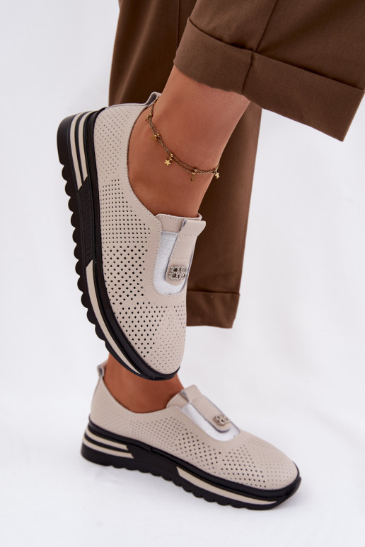 Un modello convincente scarpe FemminileAbilitatoturalnej Skóry S.Barski LR61-7092 beige