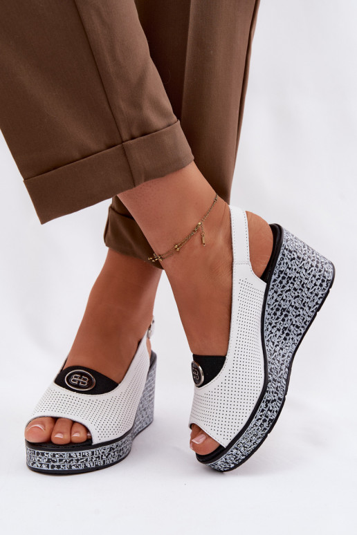 Pelle Sandali con plateau S.Barski LR61-7010 Colore bianco