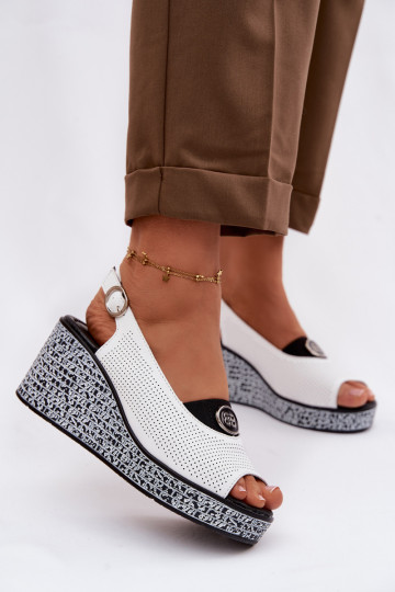 Pelle Sandali con plateau S.Barski LR61-7010 Colore bianco 2