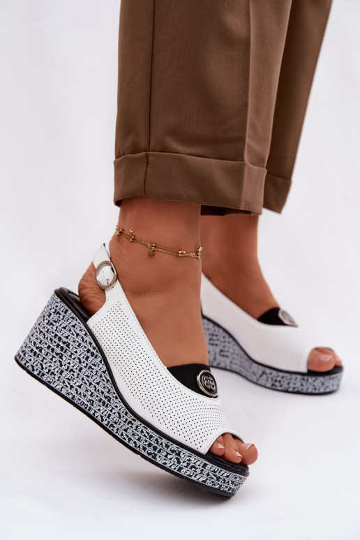 Pelle Sandali con plateau S.Barski LR61-7010 Colore bianco