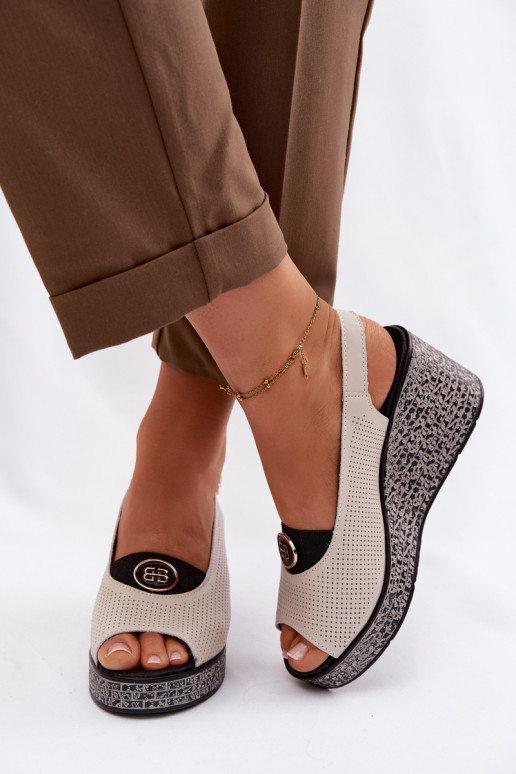 Pelle Sandali con plateau S.Barski LR61-7010 beige