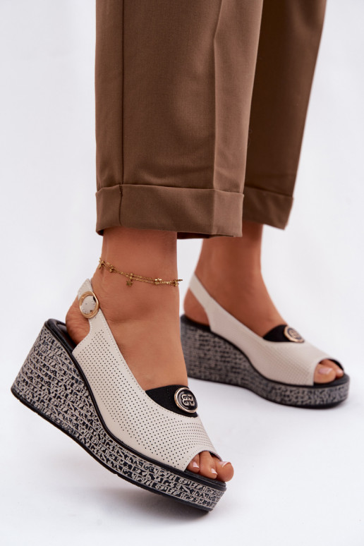 Pelle Sandali con plateau S.Barski LR61-7010 beige