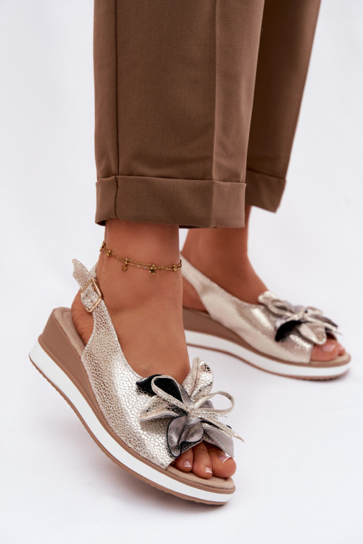 Pelle Sandali con plateau con ornamenti S.Barski GR61-5988 colore dorato