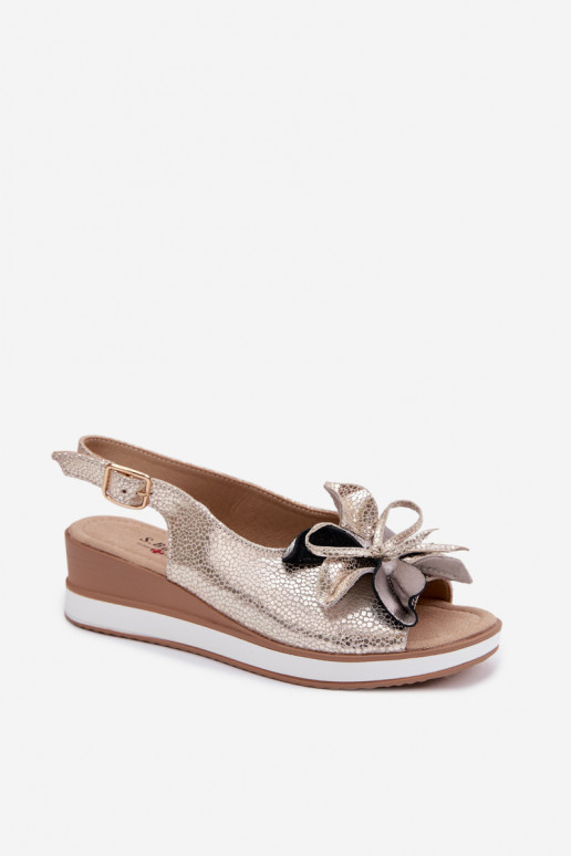 Pelle Sandali con plateau con ornamenti S.Barski GR61-5988 colore dorato